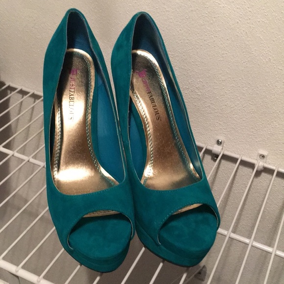 Teal Open Toe Pumps - Picture 2 of 3